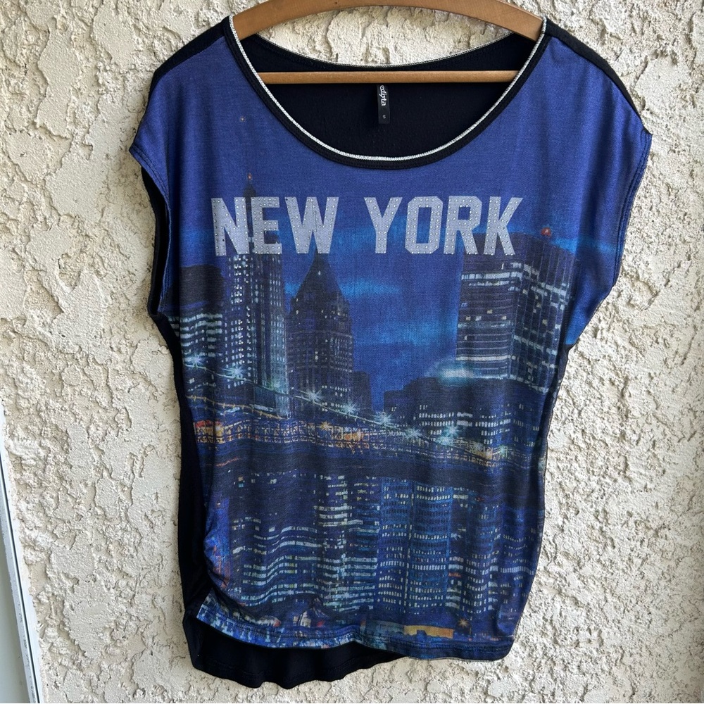 Vintage Y2K Shirt New York Skyline Mesh Overlay Made in USA